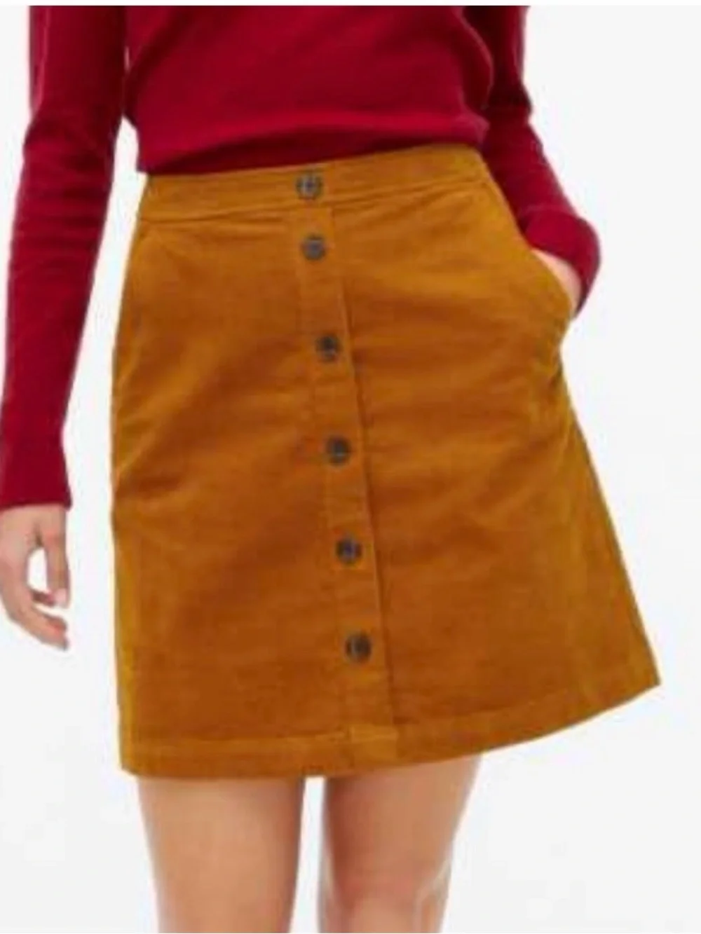 Button-Front Corduroy A-Line Skirt in Golden Brandy NWT